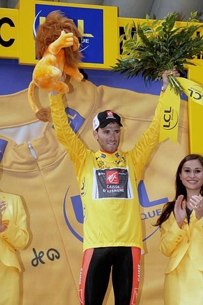 Valverde in the first yellow jersey of the 2008 Tour de France.