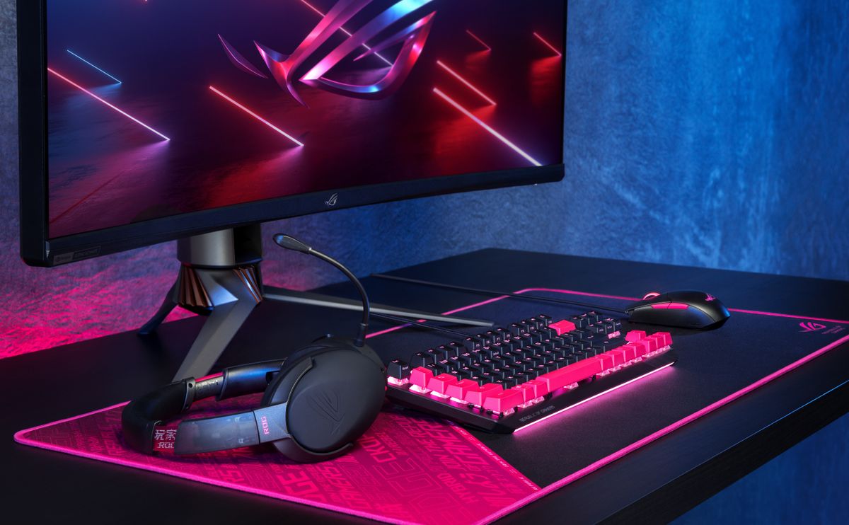 Asus ROG themed gaming desktop setup