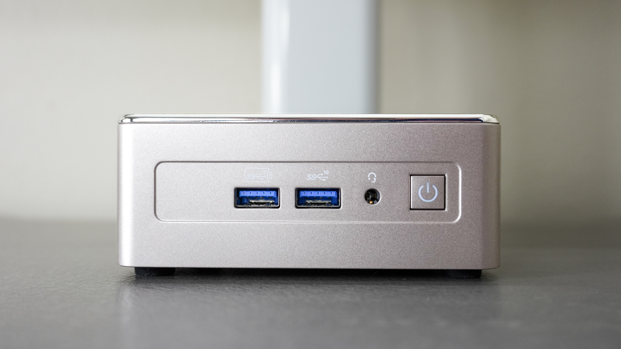 The front ports of the Geekom A5 mini PC