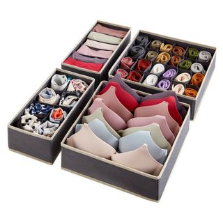 Drawer closer dividers with underwear in folded neatly