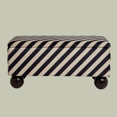 Studio Stripe Velvet Sand and Black the Balls Storage Ottoman Bench