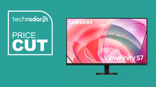 SamsungViewFinity S7 deal on a TechRadar background with wording 'Price cut'