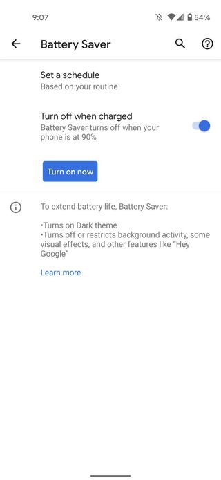 Google Pixel battery settings