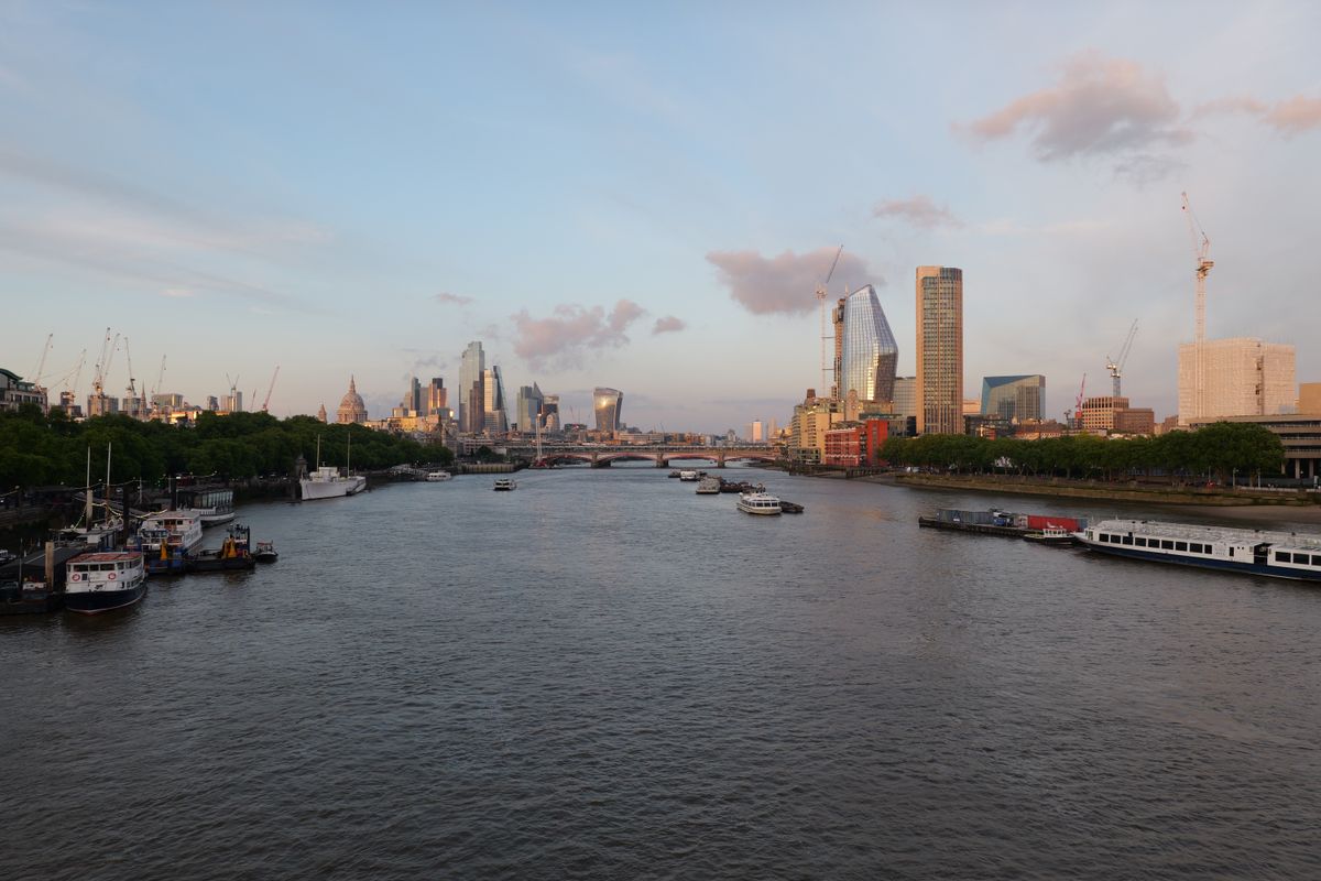 View from a bridge in London of the city