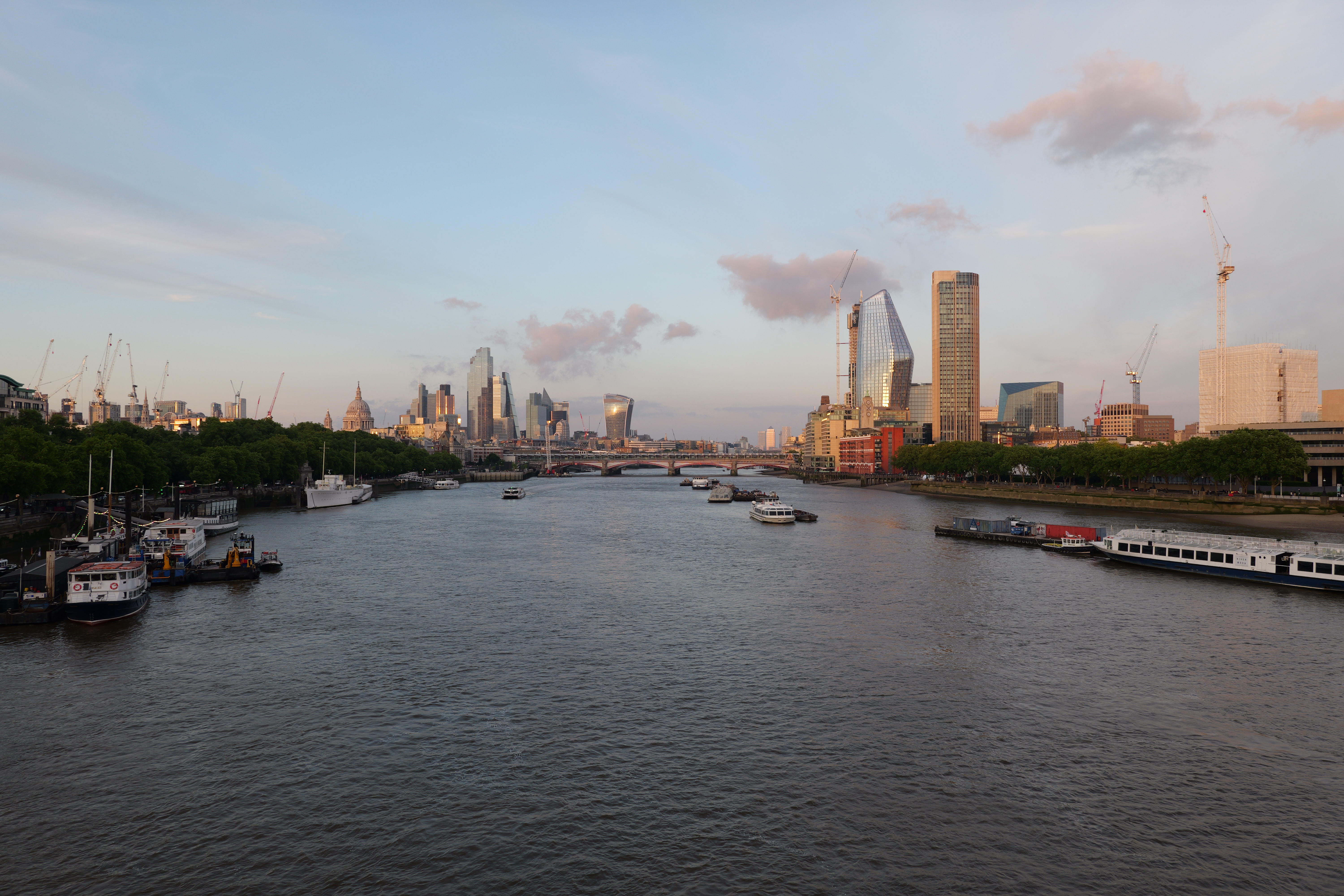View from a bridge in London of the city