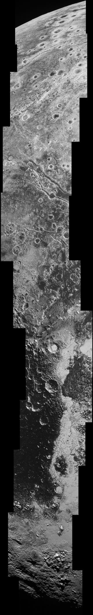 This image, taken by New Horizons' Long-Range Reconnaissance Imager (LORRI), was taken just before the craft's closest approach to the dwarf planet. To see details as small as 500 yards across, click "view full size image."