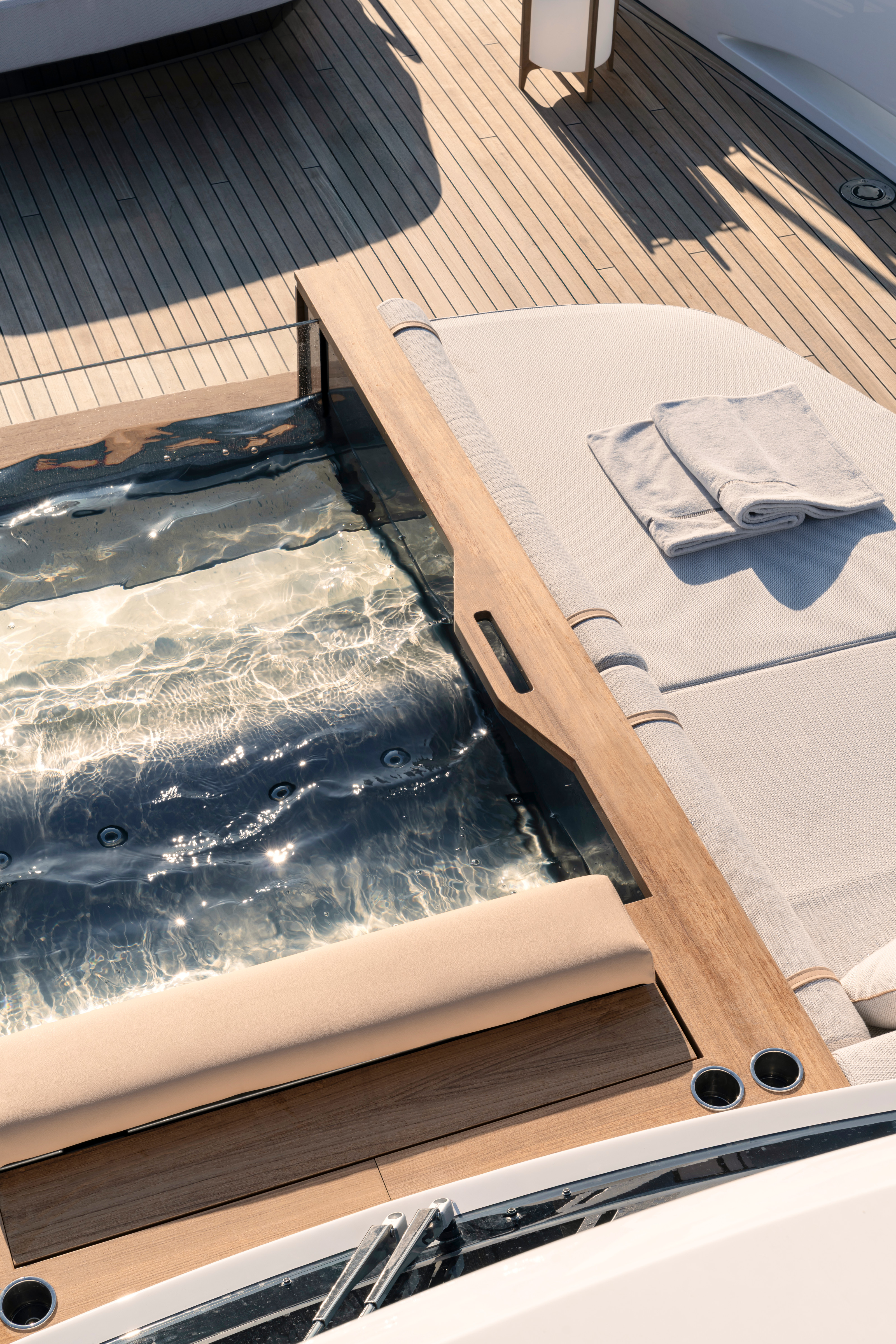 The foredeck pool on Azimut's 38m Grande Trideck