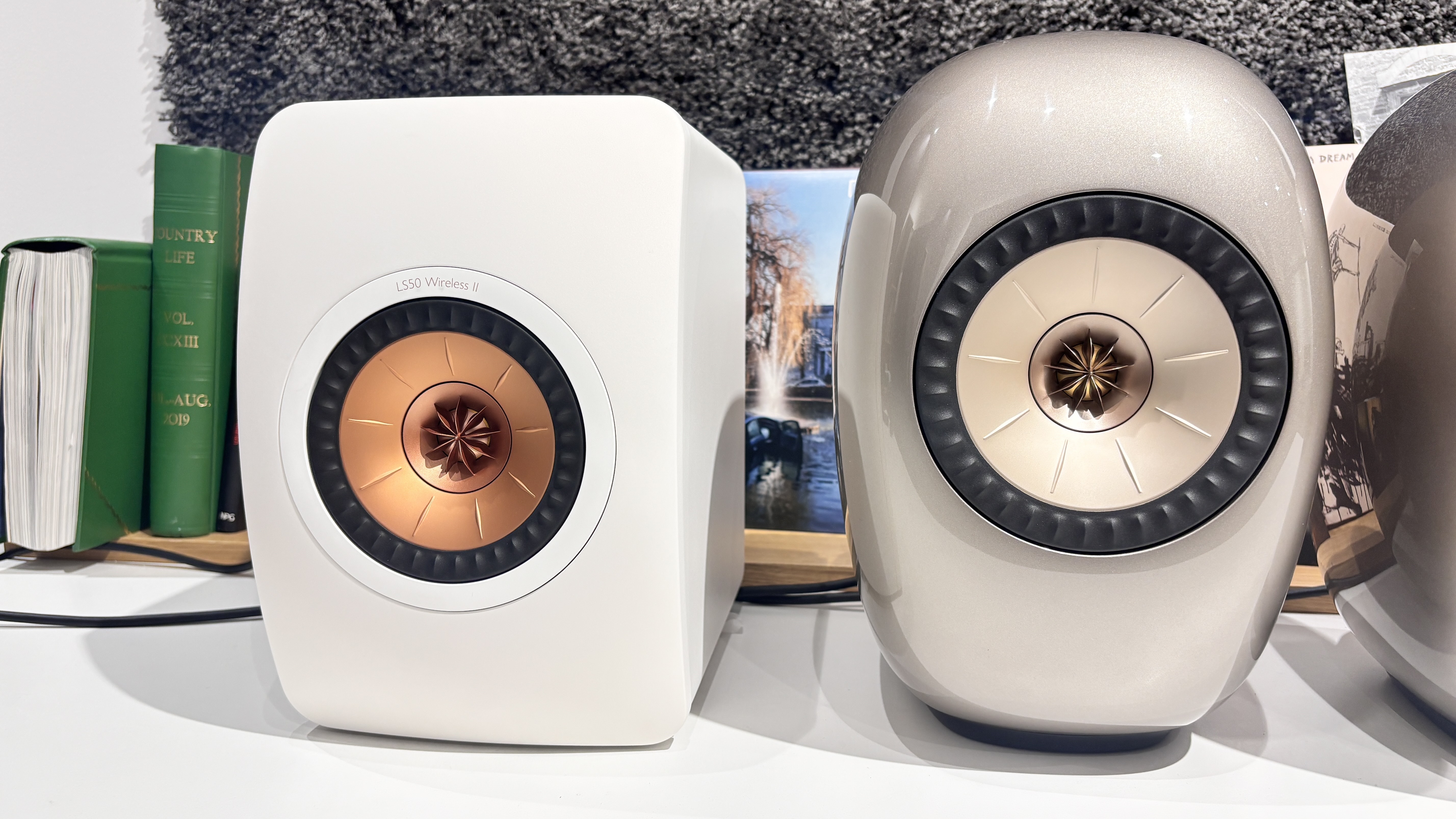 KEF LS50 Wireless II vs KEF LS Luxe wireless speaker system speakers placed side by side