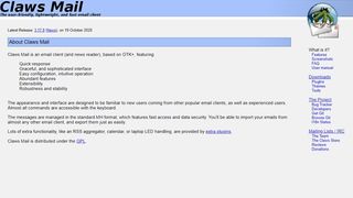 Claws Mail's about us webpage