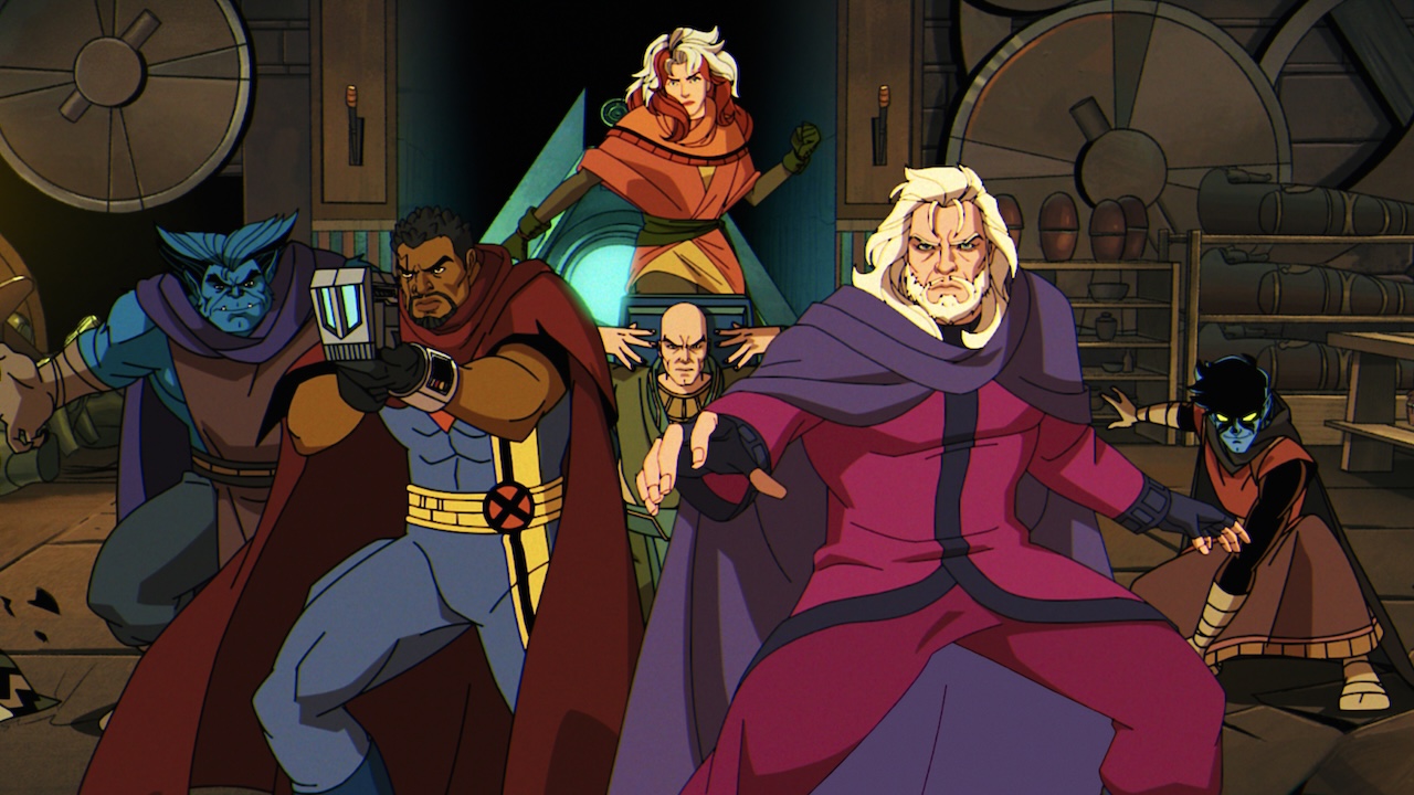 Beast, Bishop, Professor X, Rogue, Nightcrawler and Megneto reading to battle in X-Men '97 Season 2