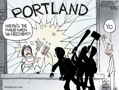 Political Cartoon U.S. Portland Mayor protests