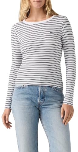 Levi's Women's Hayes Long-Sleeve Tee (also Available in Plus), (new) Kayleen Stripe Bright White Anthracite Night, X-Large