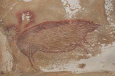 Sulawesi Warty Pig, 43,500BC, 4½ft wide, by an unknown artist, Leang Tedongnge cave, Sulawesi island, Indonesia.