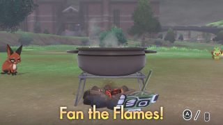 Repeatedly press A to fan the flames.