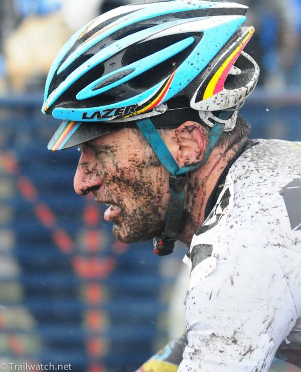 A rider passes through the start/finish area