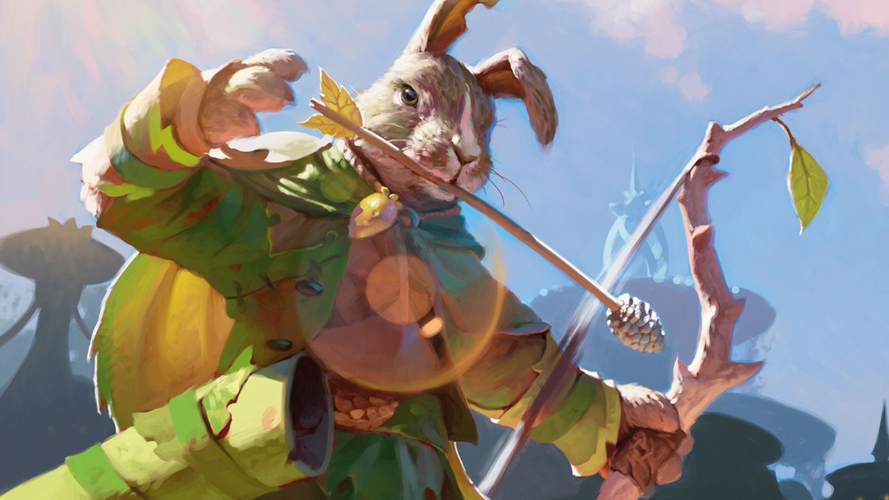 A hare fires a bow in Bloomburrow