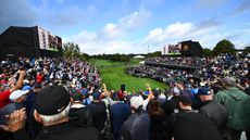 A view from the back of the 1st tee grandstand at the 2024 Presidents Cup