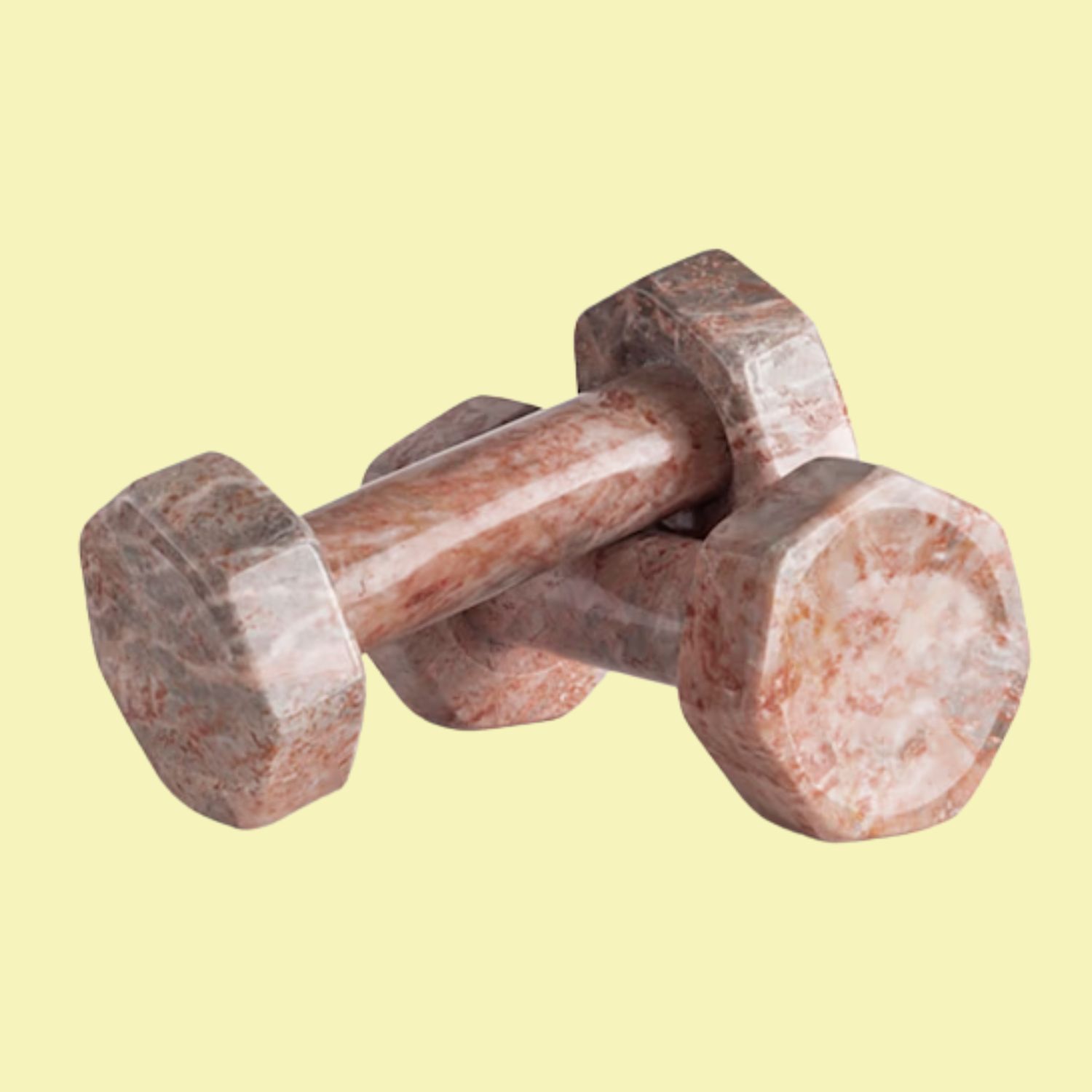 A pair of pink marble dumbbells