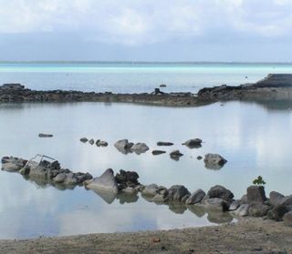 A broken sea wall on the atoll of Tarawa.
