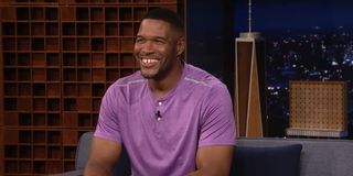 Michael Strahan's signature smile showing up on The Tonight Show with Jimmy Fallon