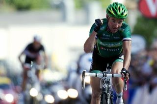 Thomas Voeckler (Europcar) celebrates his win on stage 10 of the 2012 Tour de France