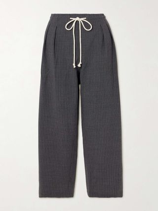 Cosy Pinstriped Pleated Wool-Blend Flannel Wide-Leg Pants