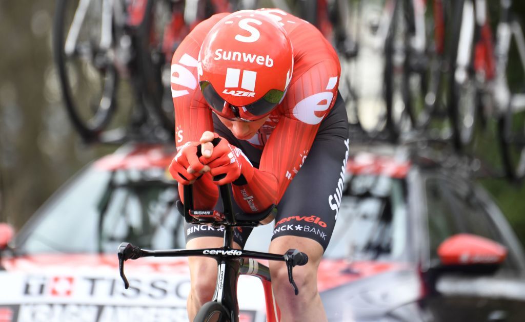 Team Sunweb Denmark rider Soren Kragh Andersen competes during the 155 km individual time trial 4th stage of the 78th Paris Nice cycling race stage between SaintAmandMontrond and SaintAmandMontrond on March 11 2020 Photo by Alain JOCARD AFP Photo by ALAIN JOCARDAFP via Getty Images