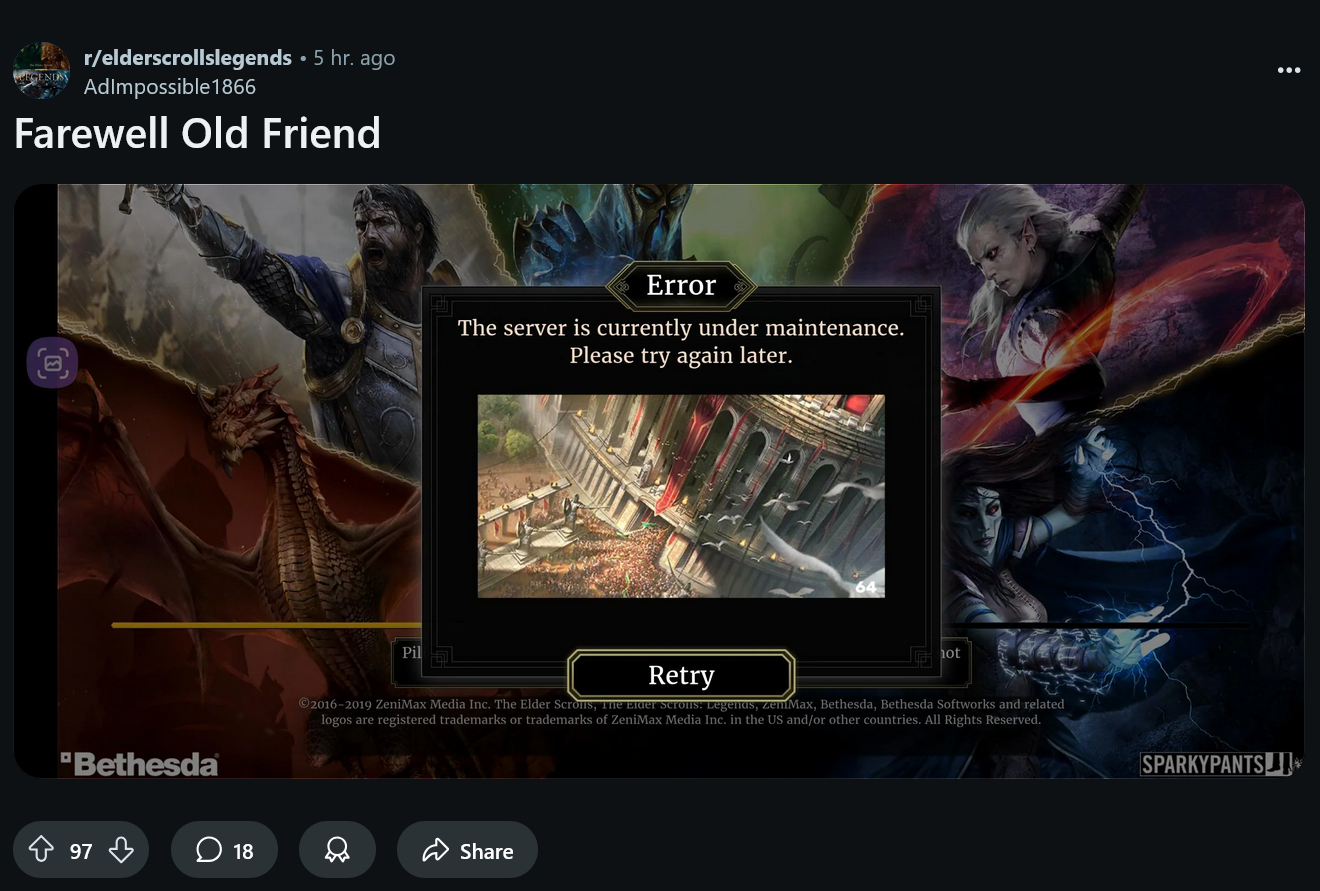 Elder Scrolls Legends farewells