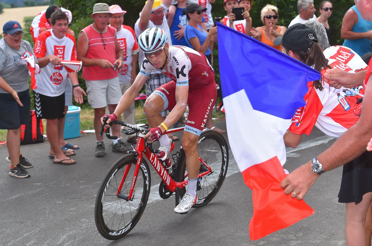 Tony Martin (Katusha-Alpecin) suffering on the climb