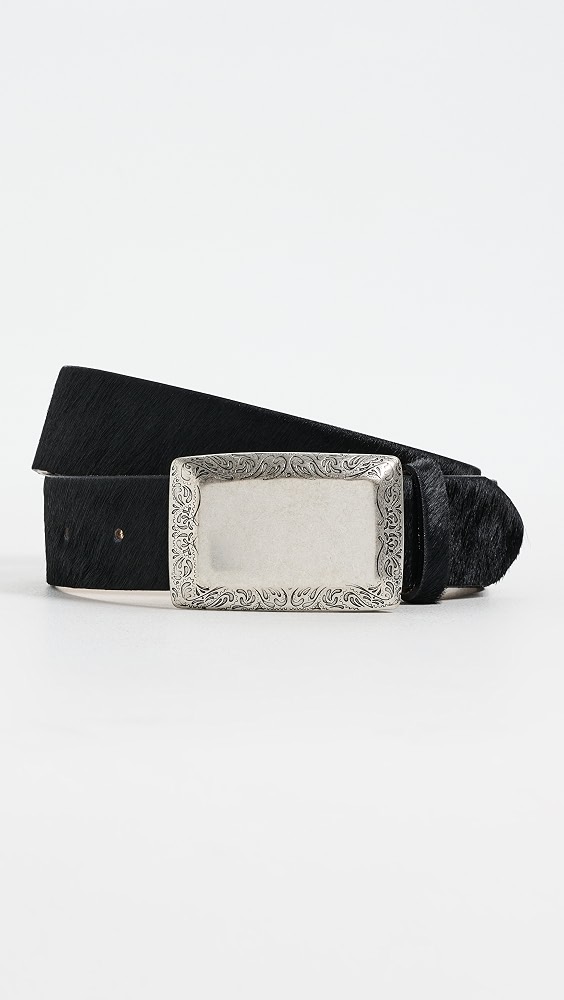 Solera Engraved Plaque Belt - Black Calfhair