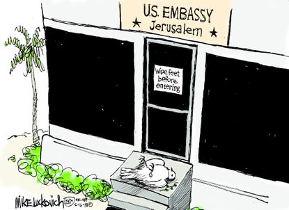 Political cartoon U.S. Jerusalem embassy Israel Palestine peace process