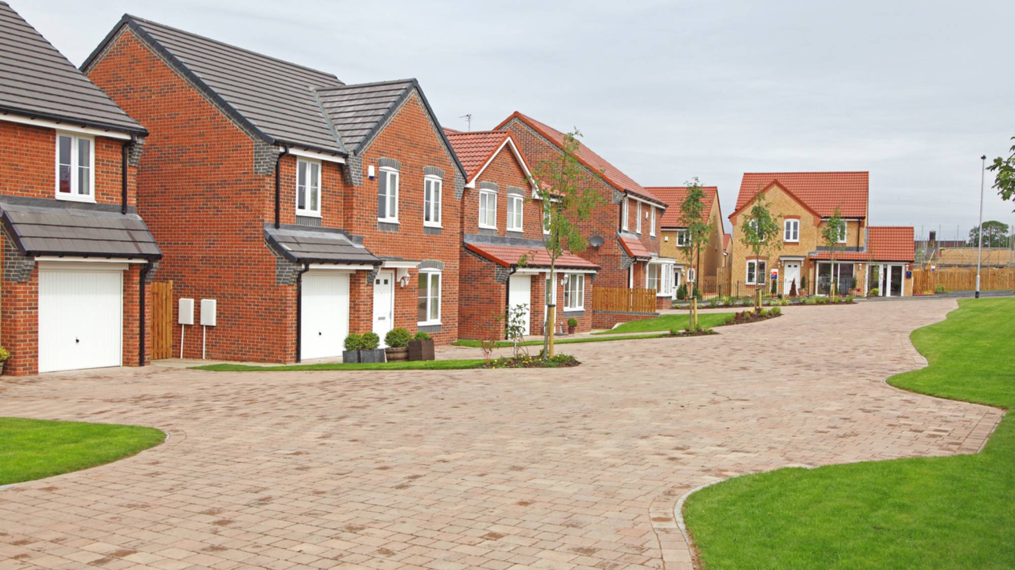 Houses on a street with shared driveway access