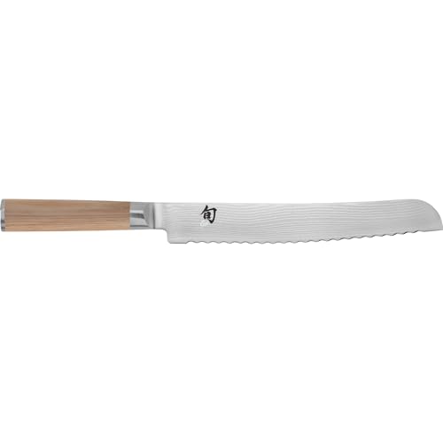 Shun Classic Blonde 9&quot; Bread Knife, Handcrafted Japanese Serrated Knife, Vg-Max Core With Damascus Stainless Steel Cladding, Pakkawood Handle, Slicing Tool for Professional and Home Chefs