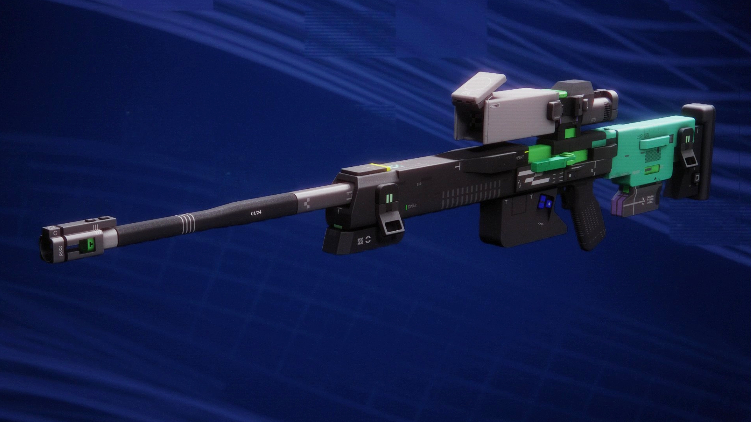 Best Marathon weapons: A side-on view of the Longshot against a dark blue background.