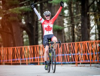 Ruby West (Cannondale p/b Cyclocrossworld.com) celebrates her victory