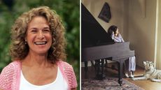 a split screen with carole king on the left and her home in 1971 on the right
