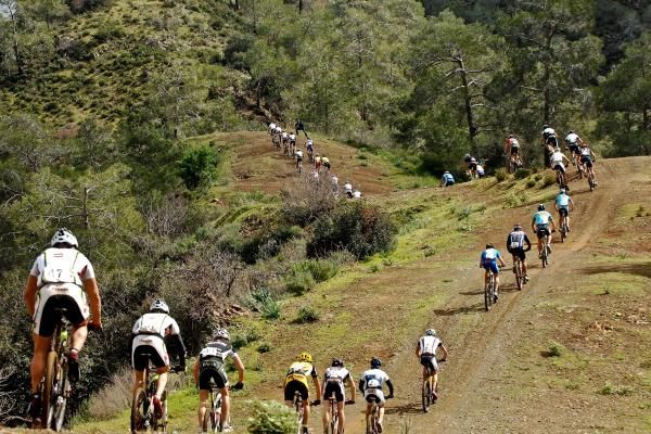 The leading group of the men's peloton at the Afxentia stage race in 2010