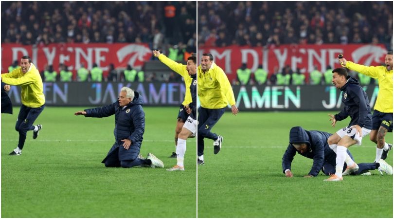 TRABZON, TURKEY- NOVEMBER 3: Happiness of coach José Mourinho and team of Fenerbahce during the Trendyol Super League match between Trabzonspor and Fenerbahçe in Parapara Park Stadium on November 3, 2024 in Trabzon, Turkey. (Photo by Huseyin Yavuz/ dia images via Getty Images)