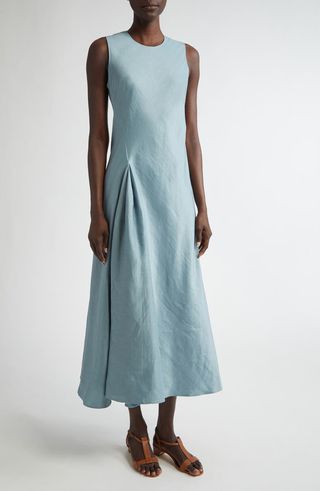 Pleat Front Linen Blend Dress