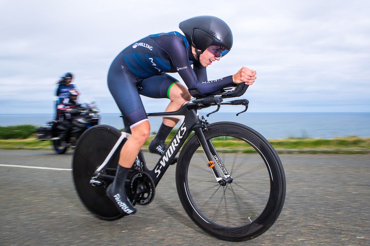Elinor Barker out on the coast road