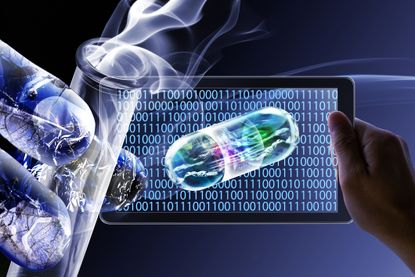 Biotechnology companies development and research of new drugs by AI robots