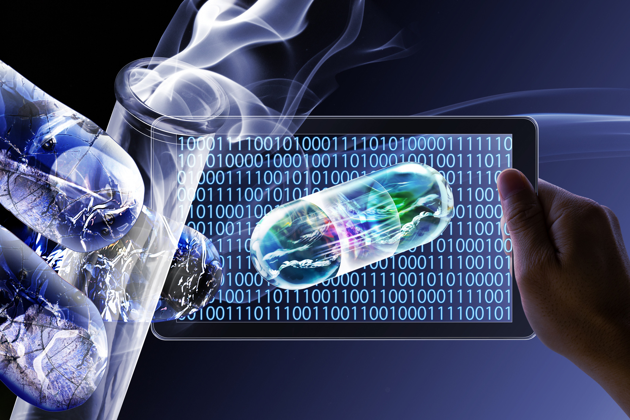 Biotechnology companies development and research of new drugs by AI robots 