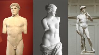Three examples of Greek statues.