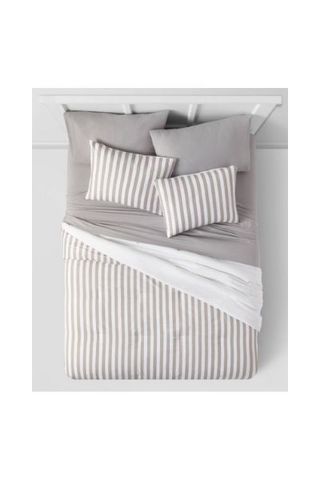Room Essentials Stripe Microfiber Reversible Comforter & Sheet Set Gray
