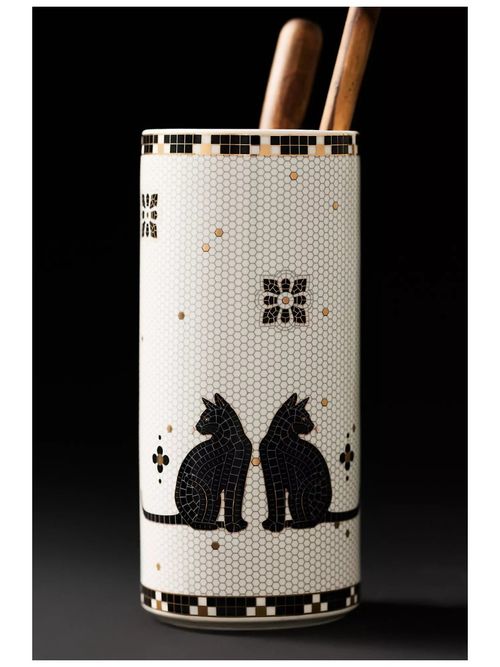Bistro Tile Stoneware 24k Gold Accent Halloween Vase