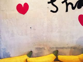 Close up of wall with banana cushions