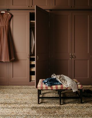 a closet painted in dark brown