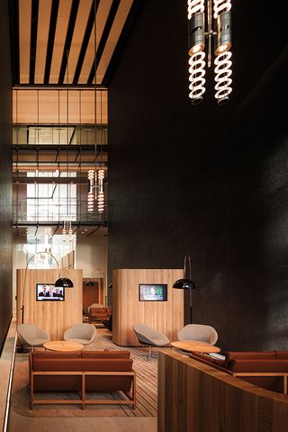 Lobby with monolithic reception desk