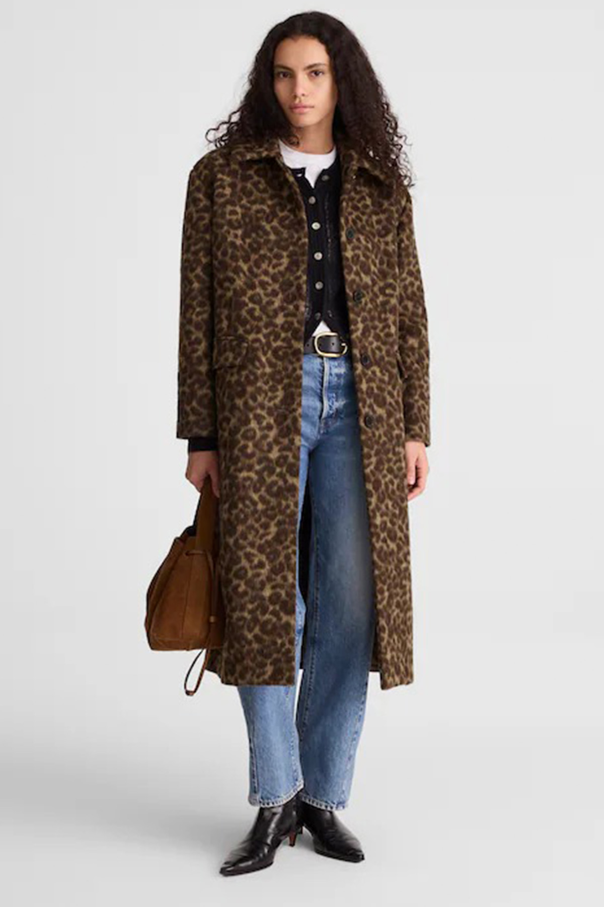 Single-Breasted Topcoat in Leopard Print