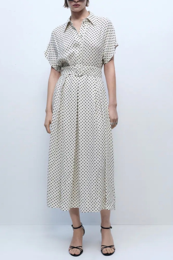 Mango , Polka-Dot Dress With Belt 